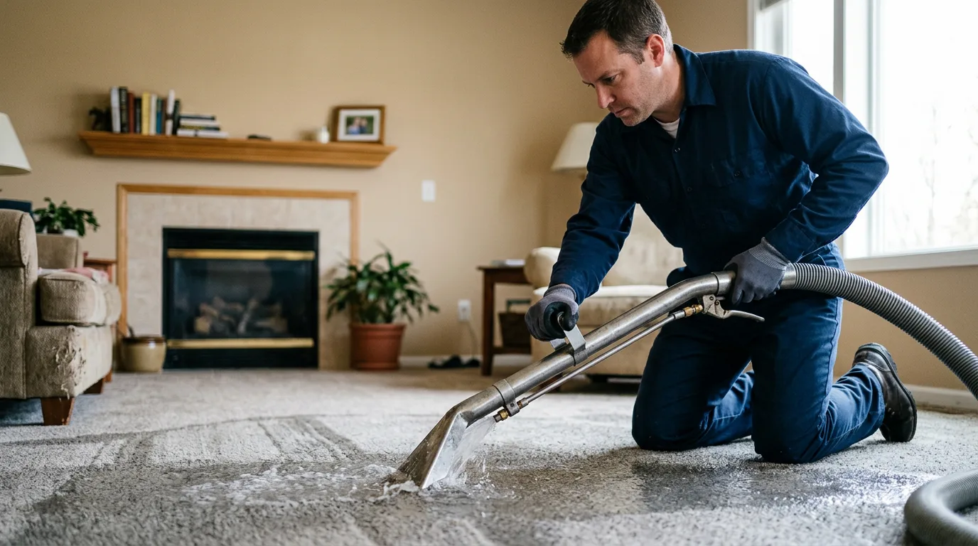 Water damage restoration technician working near Hebron, IN